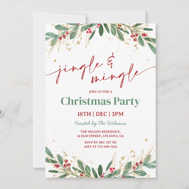 Convites Festa de Natal Holly Jingle and Mingle (Frente)