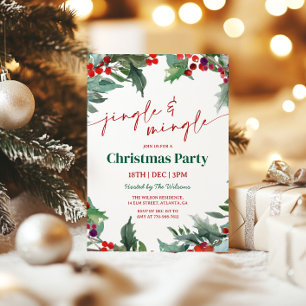 Convites Festa de Natal Holly Jingle and Mingle