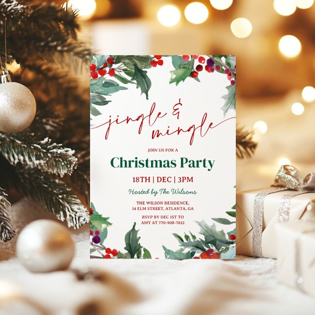 Convites Festa de Natal Holly Jingle and Mingle (Criador carregado)