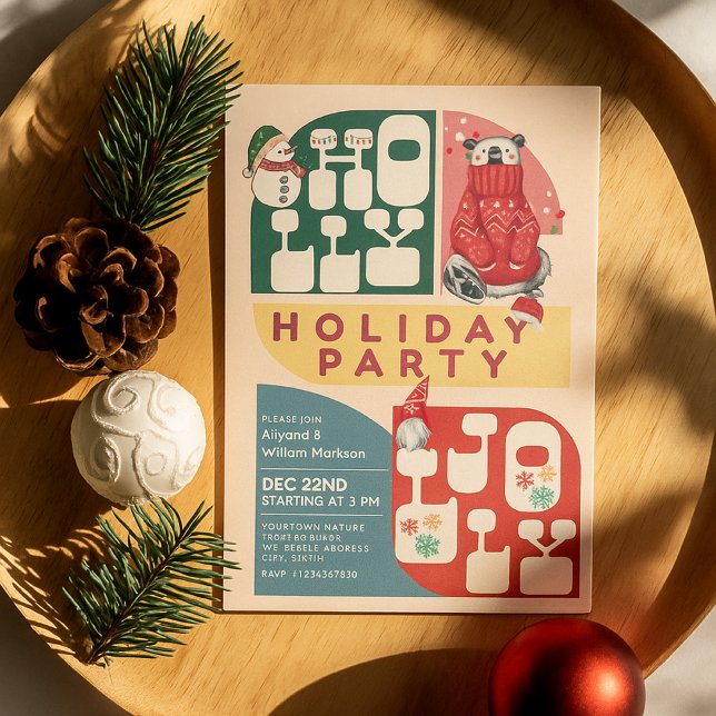 Convites Festa de Natal HollyJolly Retro Geométrico (Criador carregado)