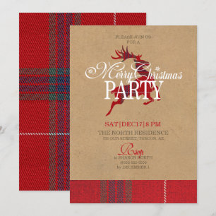 Convites Festa de Natal ID589 da rena de Kraft & de Tartan