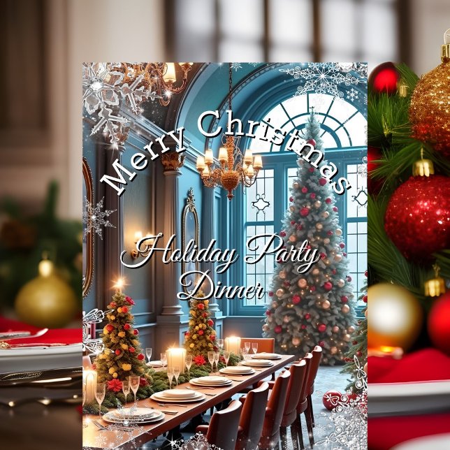 Convites Festa de Natal Janta árvore vermelha azul (Criador carregado)