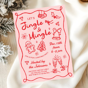 Convites Festa de Natal Jingle and Mingle Desenhada à Mão