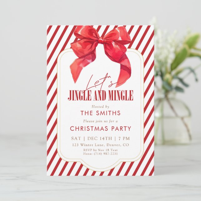 Convites Festa de Natal Jingle e Mingle com Arco Vermelho (Em pé/Frente)
