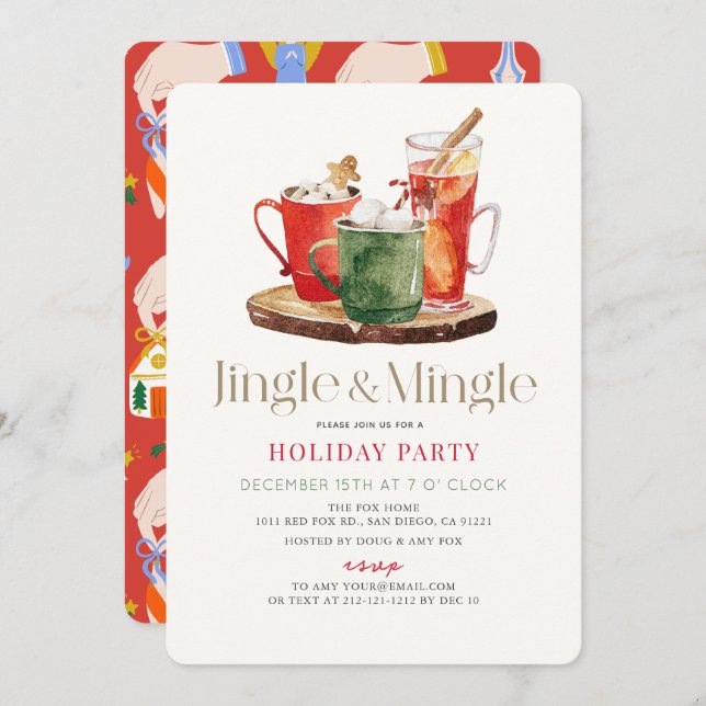 Convites Festa de Natal Jingle & Mingle Drinks (Frente/Verso)