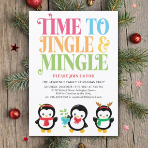 Convites Festa de Natal Jingle & Mingle Penguin