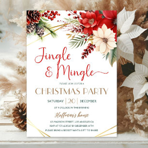 Convites Festa de Natal Jingle & Mingle Poinsettia Vermelha