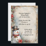 Convites Festa de Natal Jolly Snowman<br><div class="desc">Um boneco de neve alegre com um chapéu de cima e um cachecol vermelho com ornamentos balançosos é rodeado por flocos de neve e flores neste charmoso e rústico convite de festas de Natal. Bonita e antiquada, perfeita para as suas festas de férias. Remova o texto e ele é o...</div>
