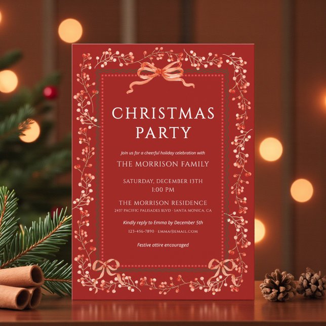 Convites Festa de Natal Laço Vermelho Moderno Feriado (Criador carregado)