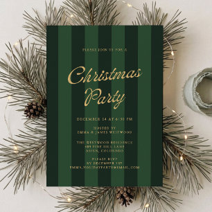Convites Festa de Natal Listrada de Verde Escuro Préppy