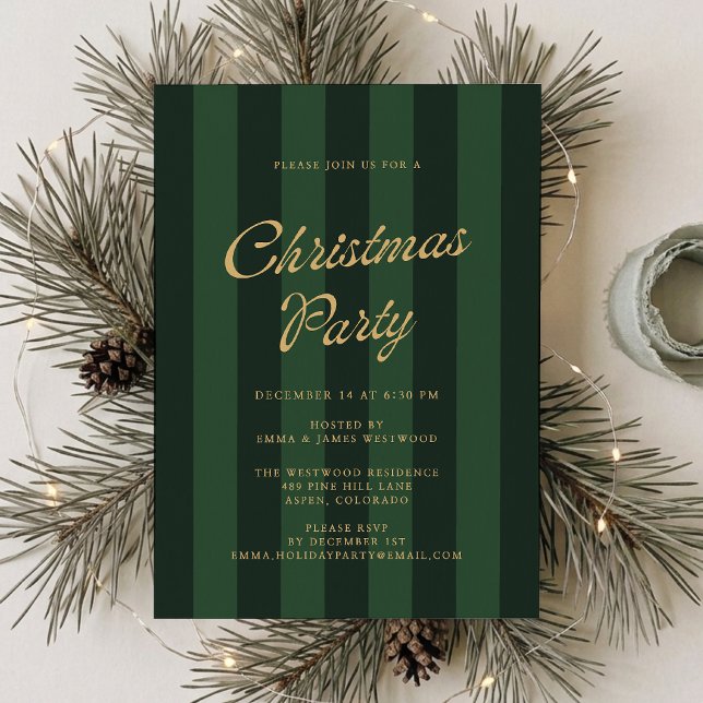 Convites Festa de Natal Listrada de Verde Escuro Préppy  (Criador carregado)