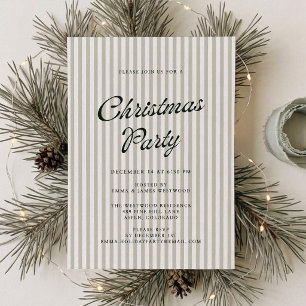 Convites Festa de Natal Listrada de Verde Sage Preppy