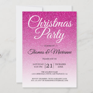 Convites Festa de Natal Luxuosa com Brilho Rosa Ombre