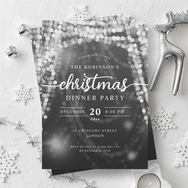 Convites Festa de Natal Luxuosa Silver Winter Lights (Luxurious Silver Winter Lights Christmas Party Invitation)