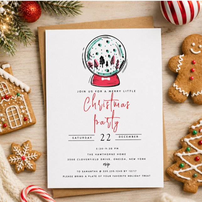 Convites Festa de Natal Mágica em Globo de Neve (Magical Snow Globe Christmas Party Invitation)
