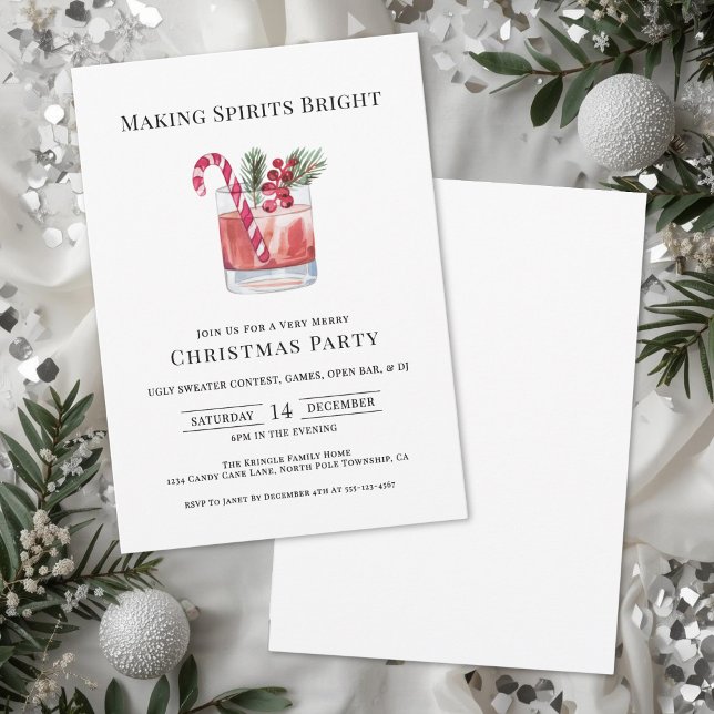 Convites Festa de Natal Making Spirits Bright Coquetel (Making Spirits Bright Christmas Cocktail Party Invitation)