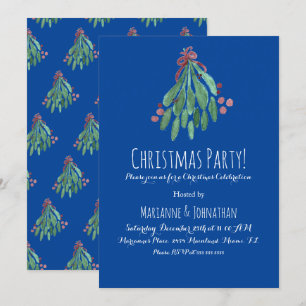 Convites Festa de Natal Mão Árvore Aquarela e Arco Azul
