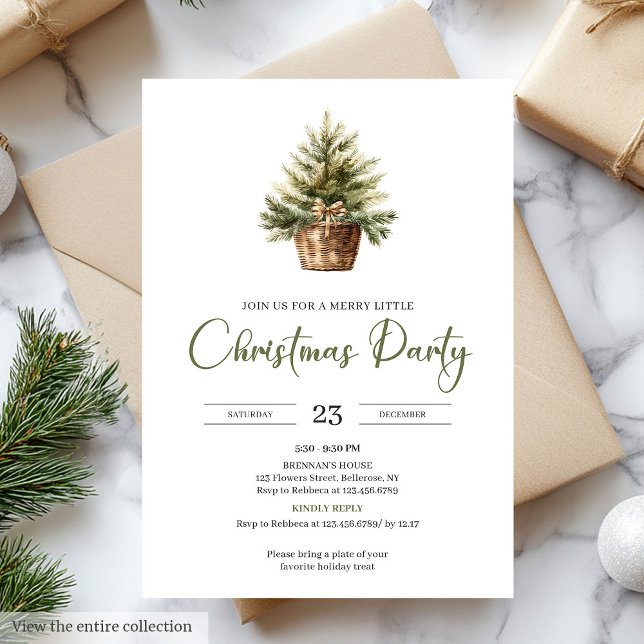 Convites Festa de Natal Marrom Claro Elegante Neutro Sage (Elegant Neutral Sage Light Brown Christmas Party)