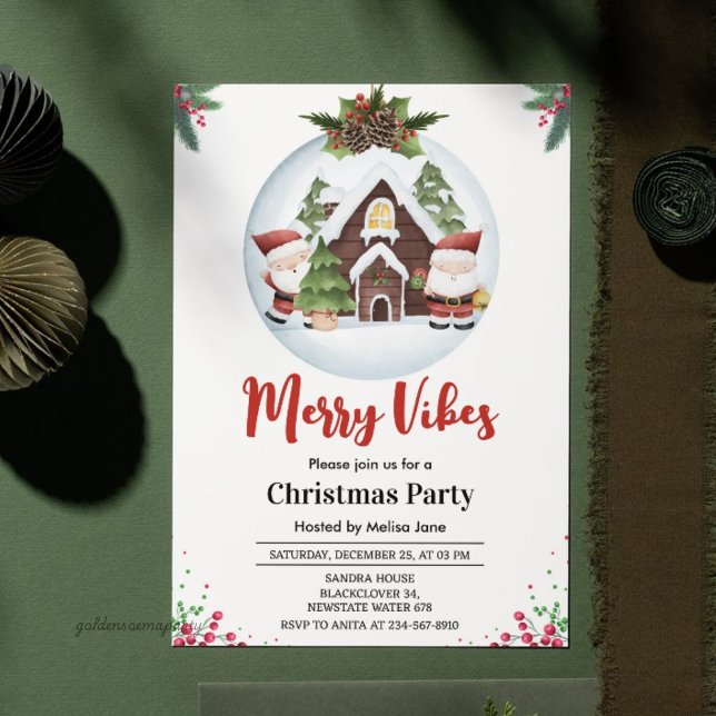 Convites Festa de Natal Merry Vibes (Merry Vibes Christmas Party Invitation)