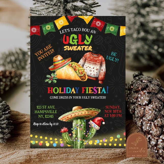 Convites Festa de Natal Mexicana de Taco de Suéter Feio (Criador carregado)