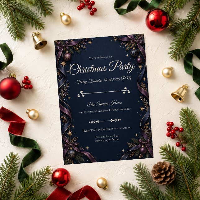 Convites Festa de Natal Midnight Navy & Plum (Criador carregado)