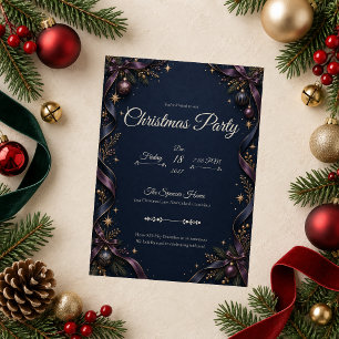 Convites Festa de Natal Midnight Navy & Plum