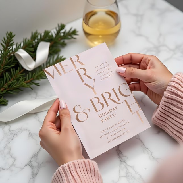 Convites Festa de Natal Mínima de Férias de feliz e Brilho (Merry & Bright Minimal Holiday Christmas Party Pink Invitation)