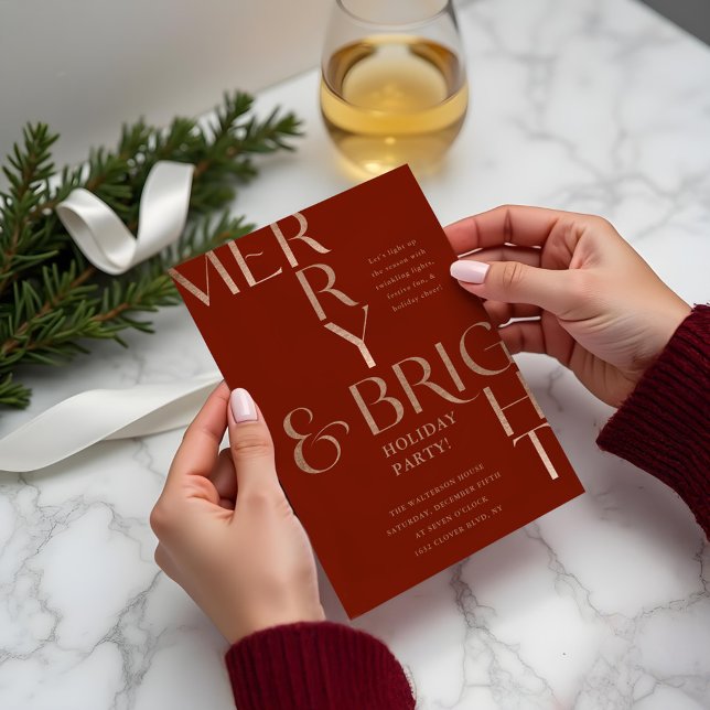 Convites Festa de Natal Mínima de Férias de feliz e Brilho (Merry & Bright Minimal Holiday Christmas Party Invitation)