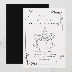 Convites Festa de Natal Minimalista Desenhada à Mão