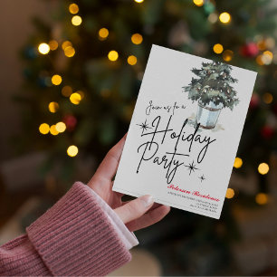 Convites Festa de Natal moderna de marinho de pinheiro com 