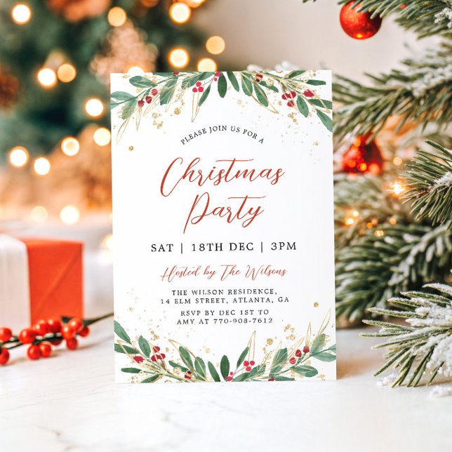 Convites Festa de Natal Moderna em Verde e Dourado (Criador carregado)
