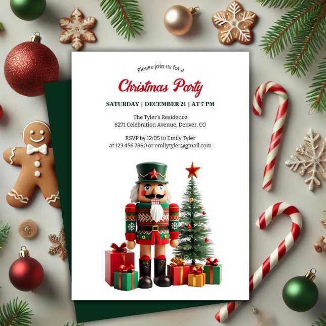 Convites Festa de Natal Moderna Festiva de Nozes Festivas (Modern and Festive Nutcracker Christmas Party Invitation)