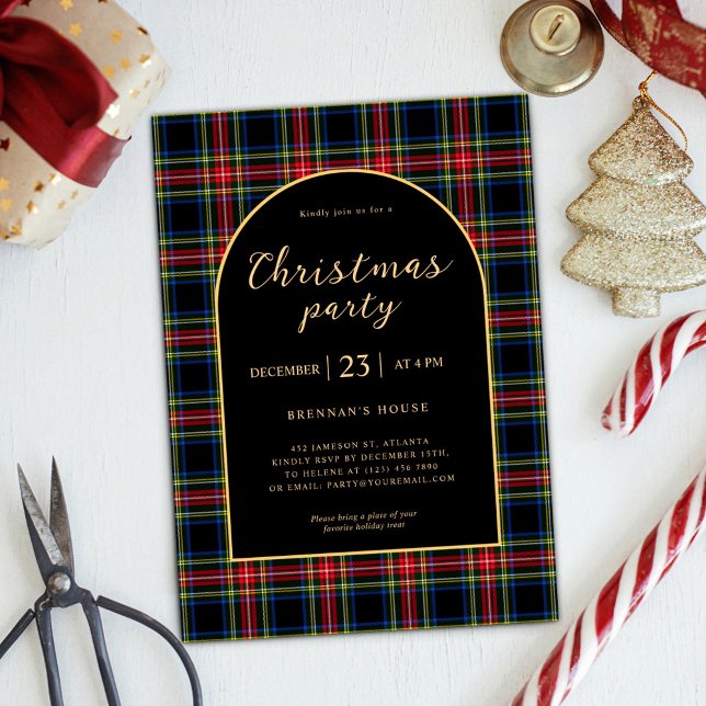 Convites Festa de Natal Moderno Elegante Tartan (Christmas Modern Elegant Tartan Holiday Party Invitation)