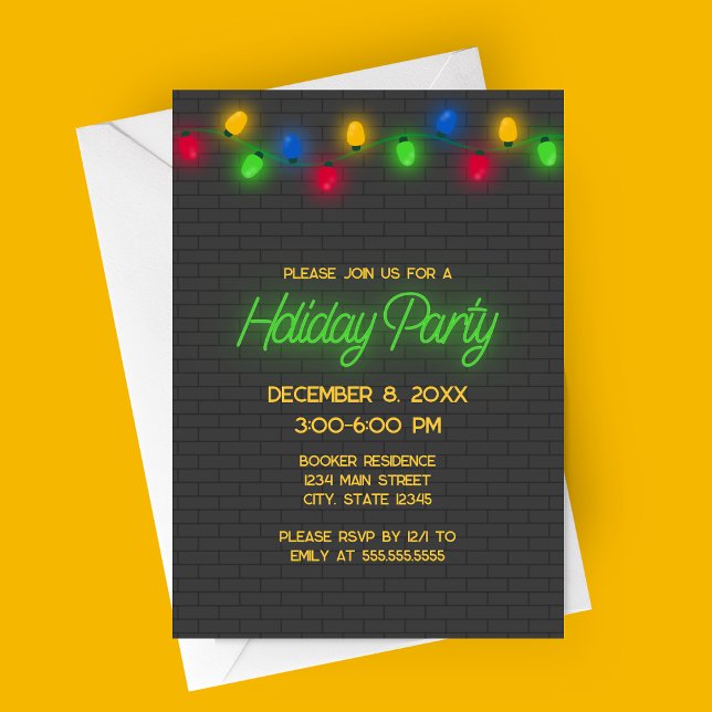 Convites Festa de Natal Moderno Neon (Modern Neon Lights Holiday Party Invitation | Christmas Lights Party Invitation)