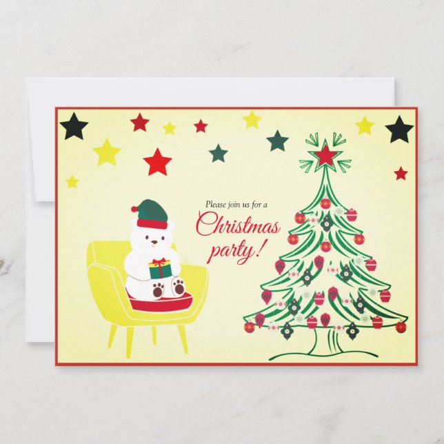 Convites Festa de Natal Moderno Única e Bonita de Urso Bran (Frente)