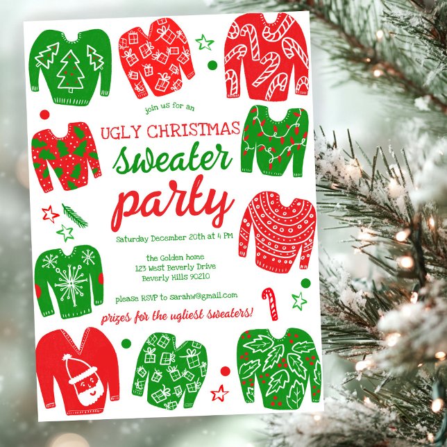 Convites Festa de Natal MUITO BONITA Personalizada (UGLY SWEATER Christmas Holiday Party Cute Custom Invitation
)