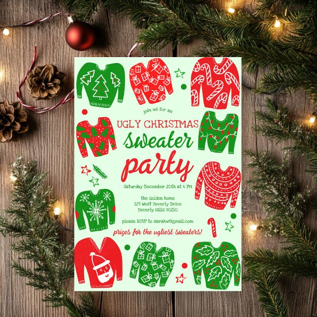 Convites Festa de Natal MUITO BONITA Personalizada (UGLY SWEATER Christmas Holiday Party Cute Custom Invitation
)