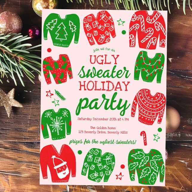 Convites Festa de Natal MUITO BONITA Personalizada (UGLY SWEATER Christmas Holiday Party Cute Custom Hand-drawn Invitation
)