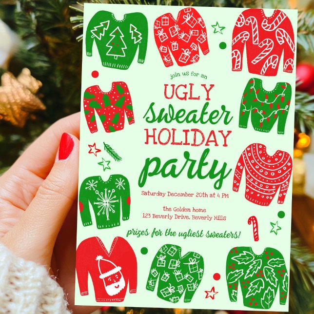 Convites Festa de Natal MUITO BONITA Personalizada (UGLY SWEATER Christmas Holiday Party Cute Custom Hand drawn Invitation
)