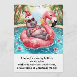 Convites Festa de Natal na Piscina Hipopótamo Fofo em Flut