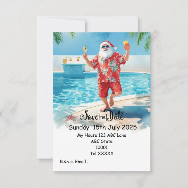 Convites Festa de Natal na Piscina – Papai Noel Salva a Dat (Frente)