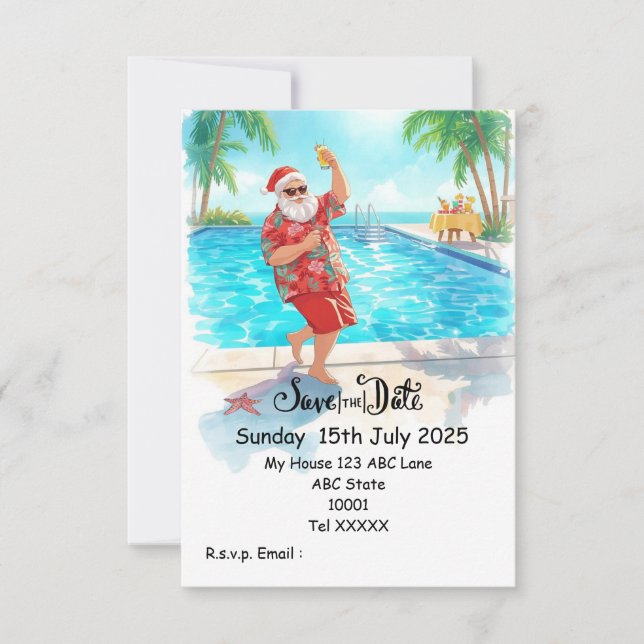 Convites Festa de Natal na Piscina – Papai Noel Salve a Dat (Frente)