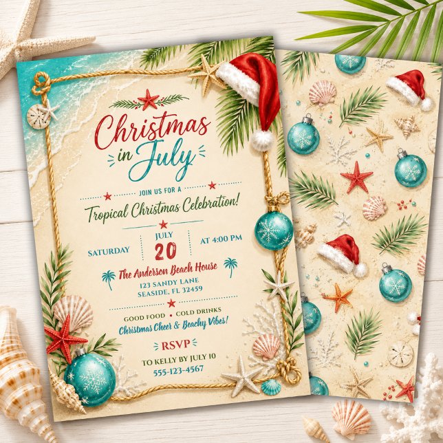 Convites Festa de Natal na Praia em Julho (Criador carregado)