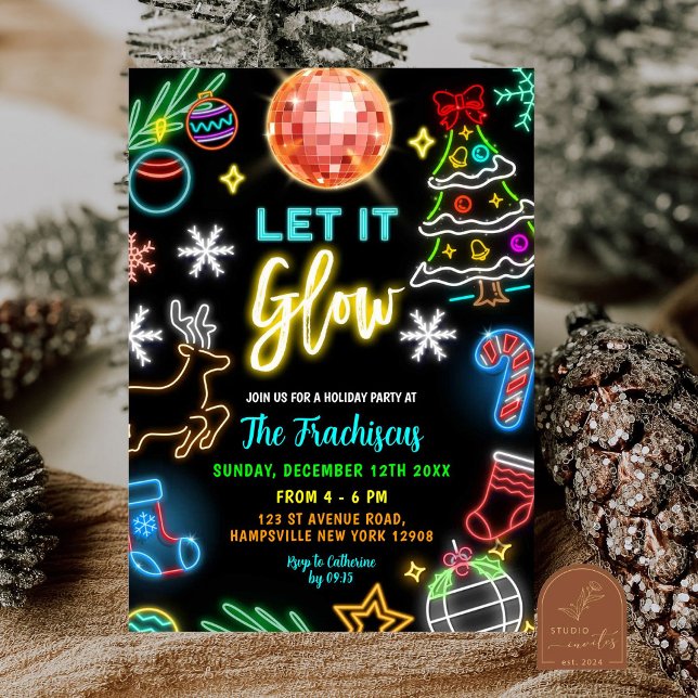 Convites Festa de Natal Neon Let It Glow (Criador carregado)