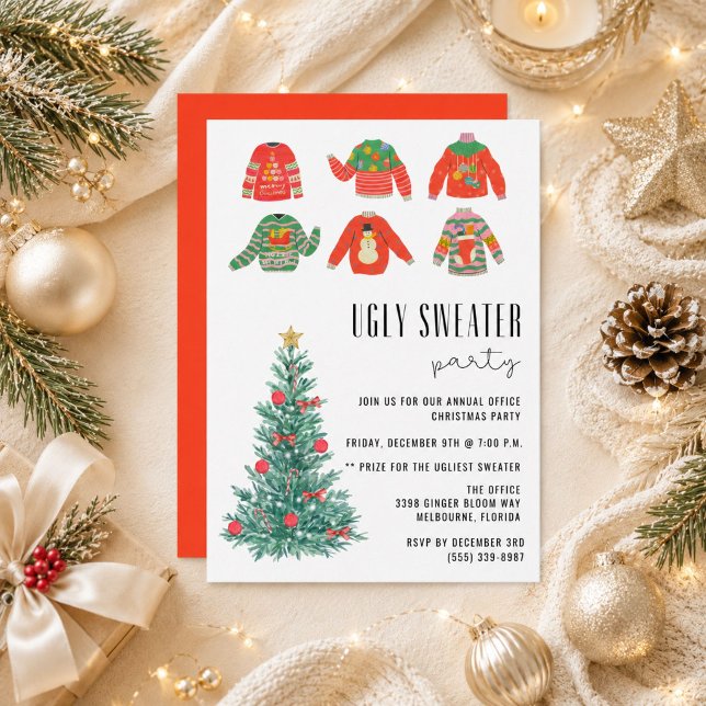 Convites Festa de Natal no Escritório com Suéter Feio  (Ugly Sweater Office Christmas Holiday Party Invitation)