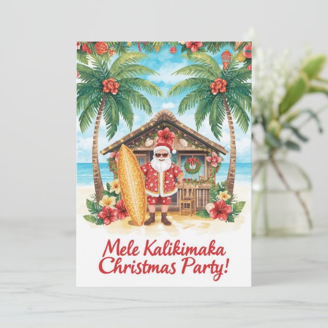 Convites Festa de Natal no Havaí “Mele Kalikimaka!”  (Em pé/Frente)