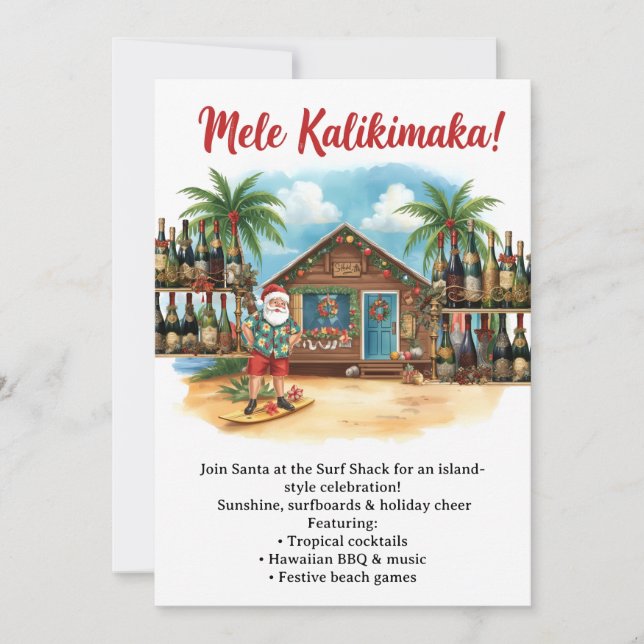 Convites Festa de Natal no Havaí “Mele Kalikimaka!”  (Frente)