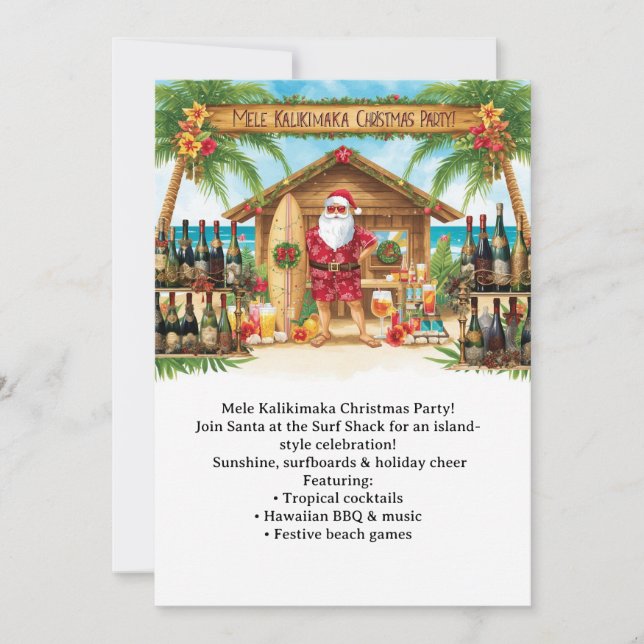 Convites Festa de Natal no Havaí “Mele Kalikimaka!”  (Frente)