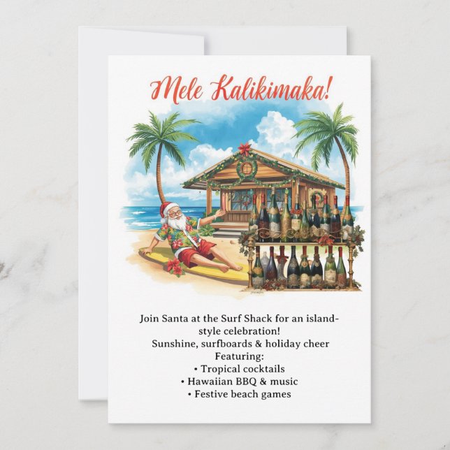Convites Festa de Natal no Havaí “Mele Kalikimaka!”  (Frente)