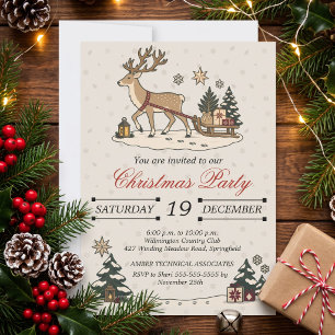 Convites Festa de Natal Nórdica Vintage com Veado e Trenó